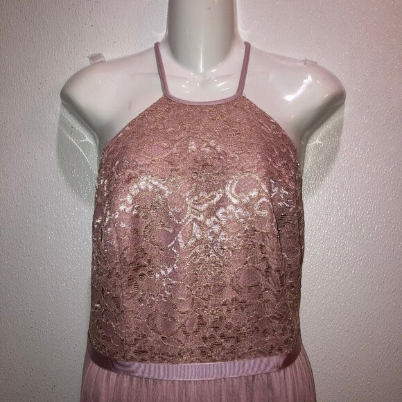 Davids Bridal Size 4 Rose Gold Backless Sleeveless Bridesmaid Maxi Dress Damaged - Picture 5 of 16